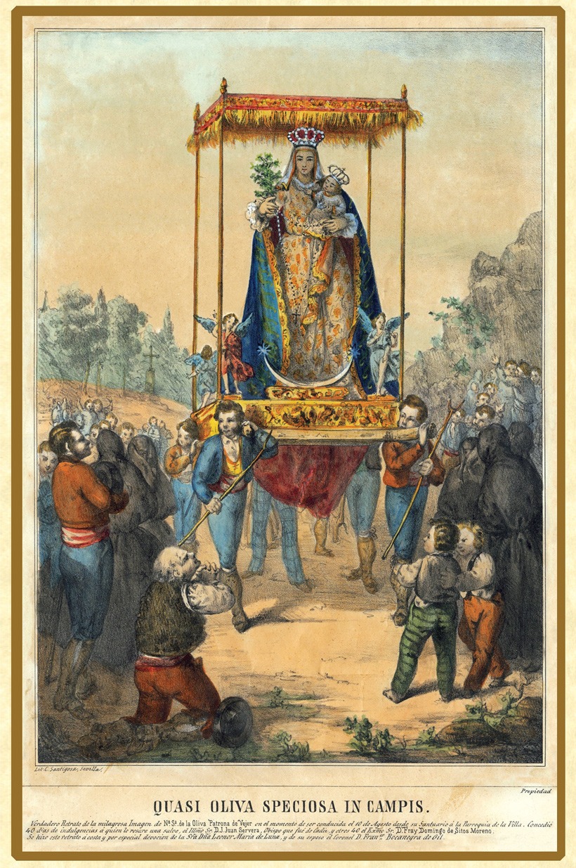 Pintura sobre el traslado de Ntra. Sra. de la Oliva el 10 de agosto por fieles.